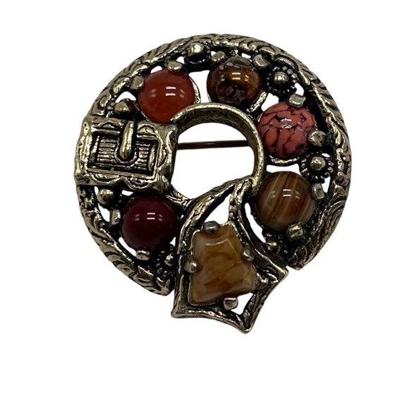Miracle Scottish Multi Gemstone Brooch Pin Vintage Gold Toned - Picture 1 of 7